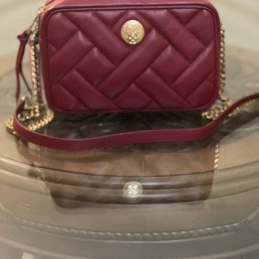 Vince Camuto Quilted Burgundy Crossbody with Gold Chain
